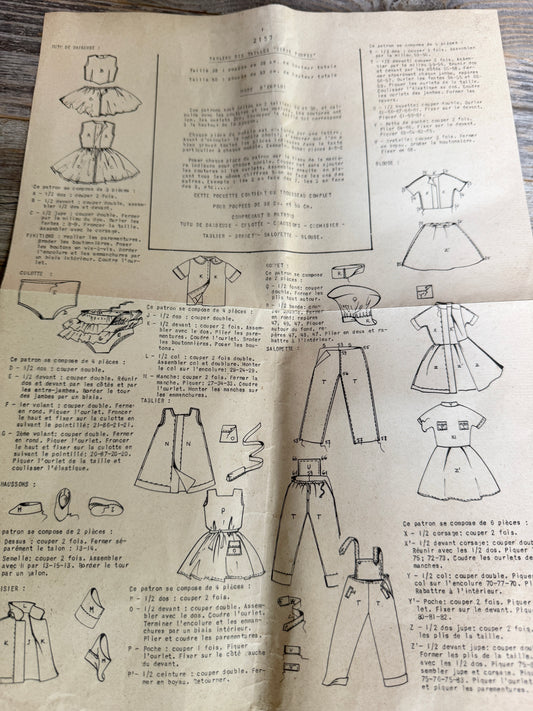 Vintage French Doll Clothing Pattern – 1950's Ensemble with Ballet & Chef Outfits