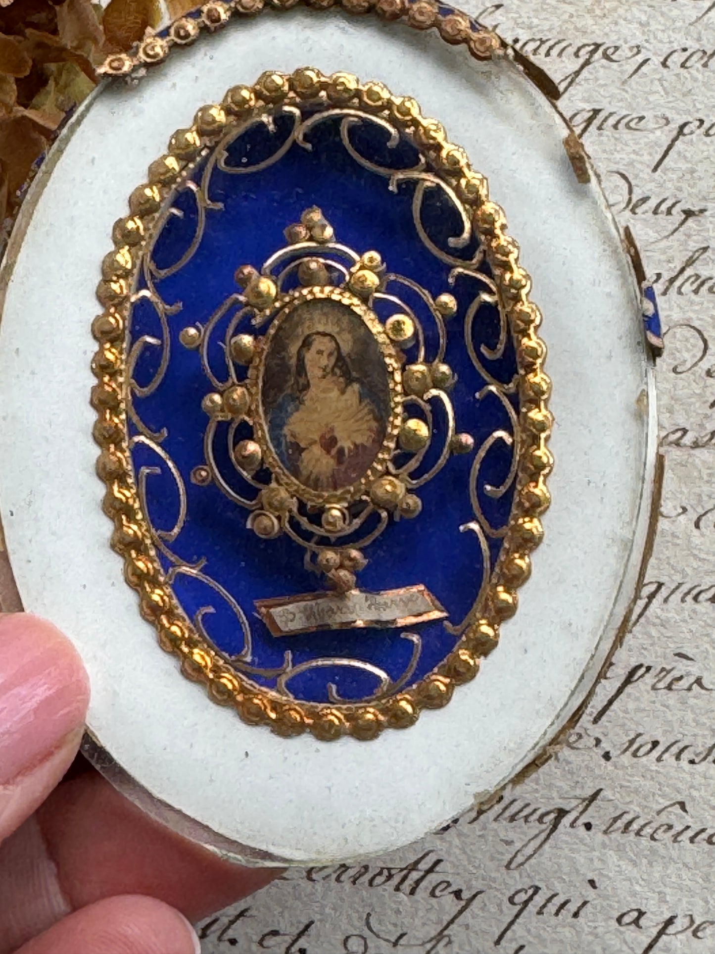Antique French Reliquary Devotional Plaque