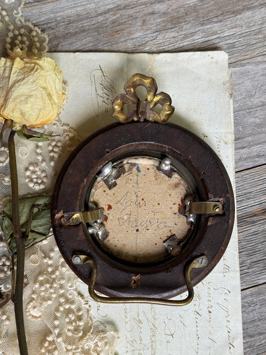 Miniature French Portrait in Gilded Gold Round Frame