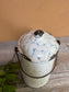 Antique French Graniteware Pot | White & Blue Enamel Canister with Lid and Handle