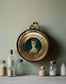 Miniature French Portrait in Gilded Gold Round Frame
