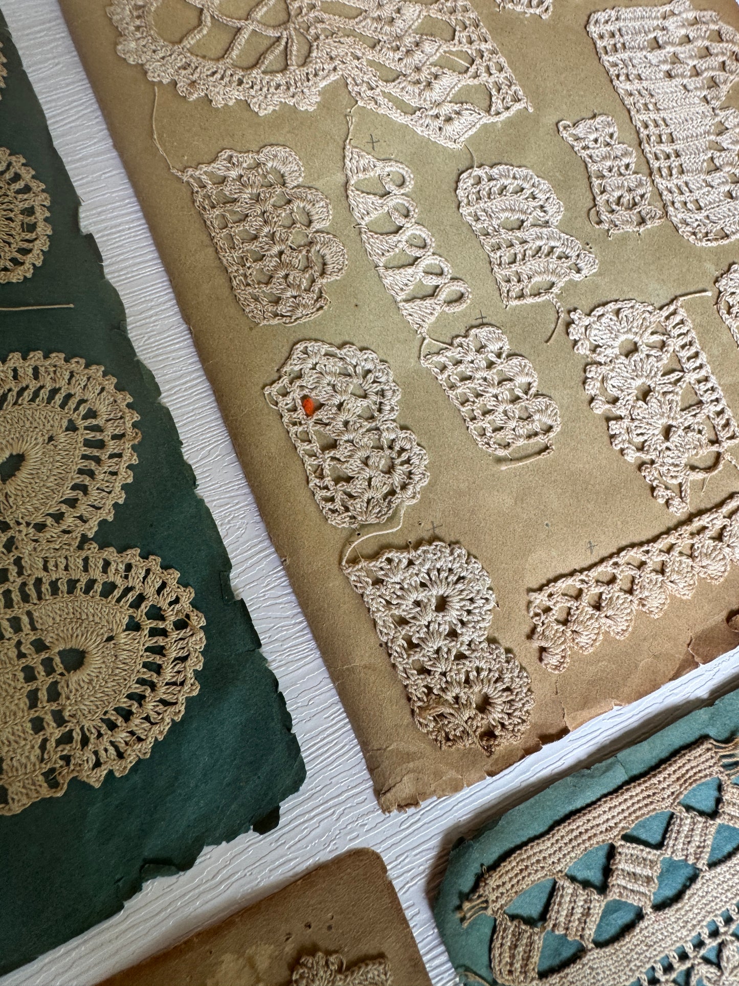 Antique French Lace Sample Pages – Set of 4 Textile Reference Sheets