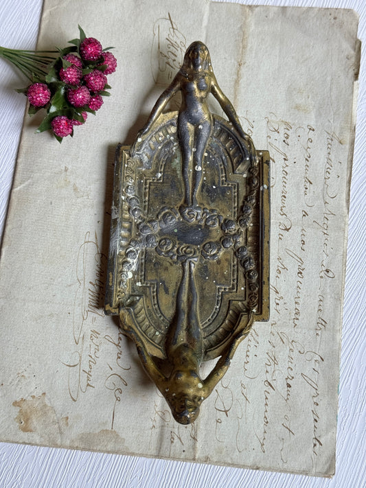 Art Nouveau Brass Nude Lady figural Tray- Vintage French Trinket Dish