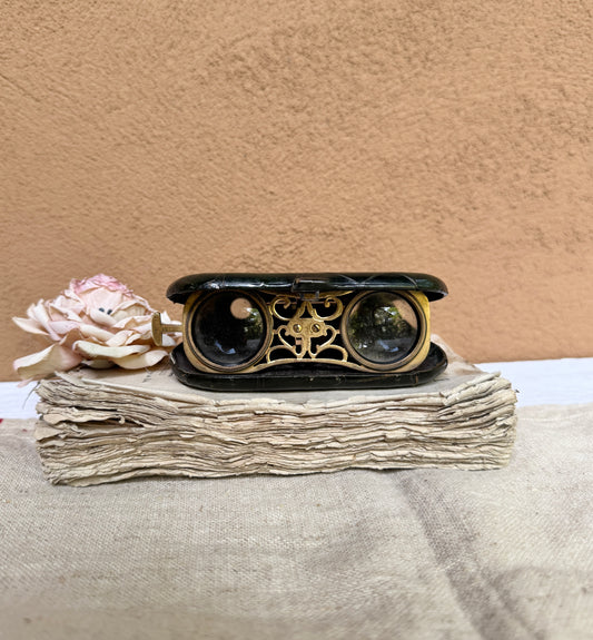 Antique French Opera Glasses – Brass & Leather Case- Elegant Folding Binoculars