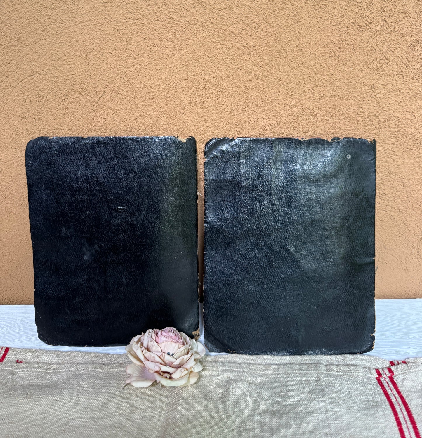 Original Antique French Lace Samples on 19th c. Book Covers