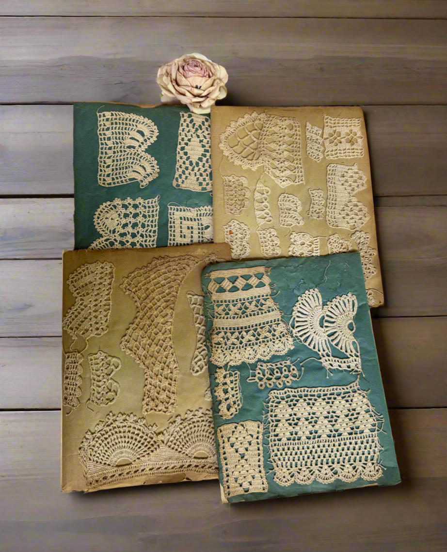 Antique French Lace Sample Pages – Set of 4 Textile Reference Sheets