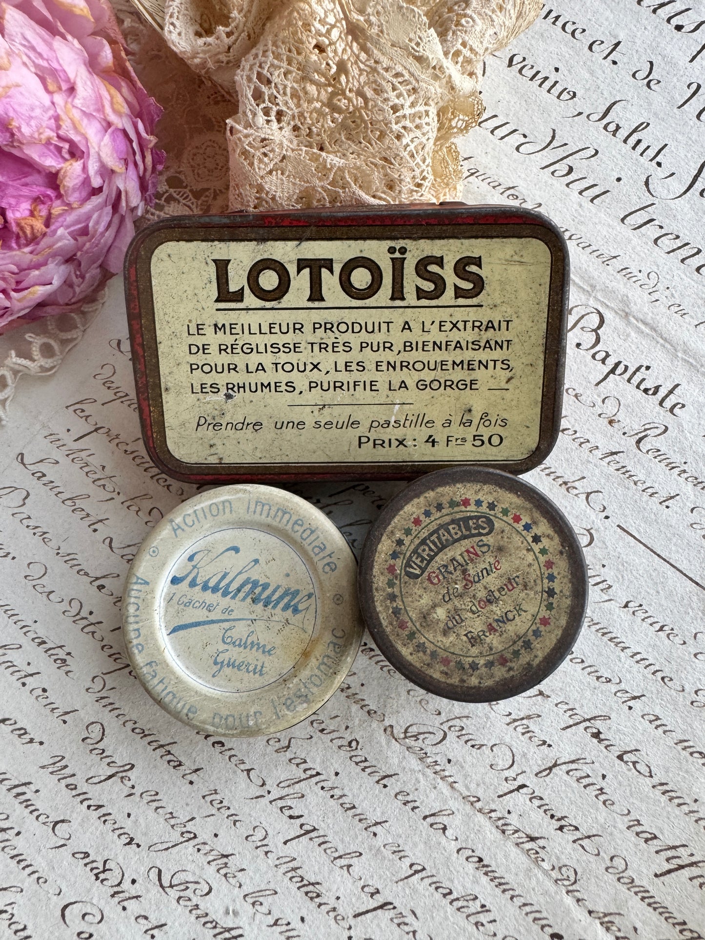 Antique French Tins, Set of 3 Apothecary Collectibles