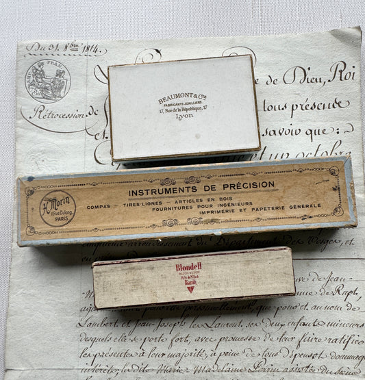Set of 3 Antique French Paper Boxes, Collectible Decor Boxes