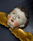 Hand-Carved Cherub Head with Gilded Wings, French Antique