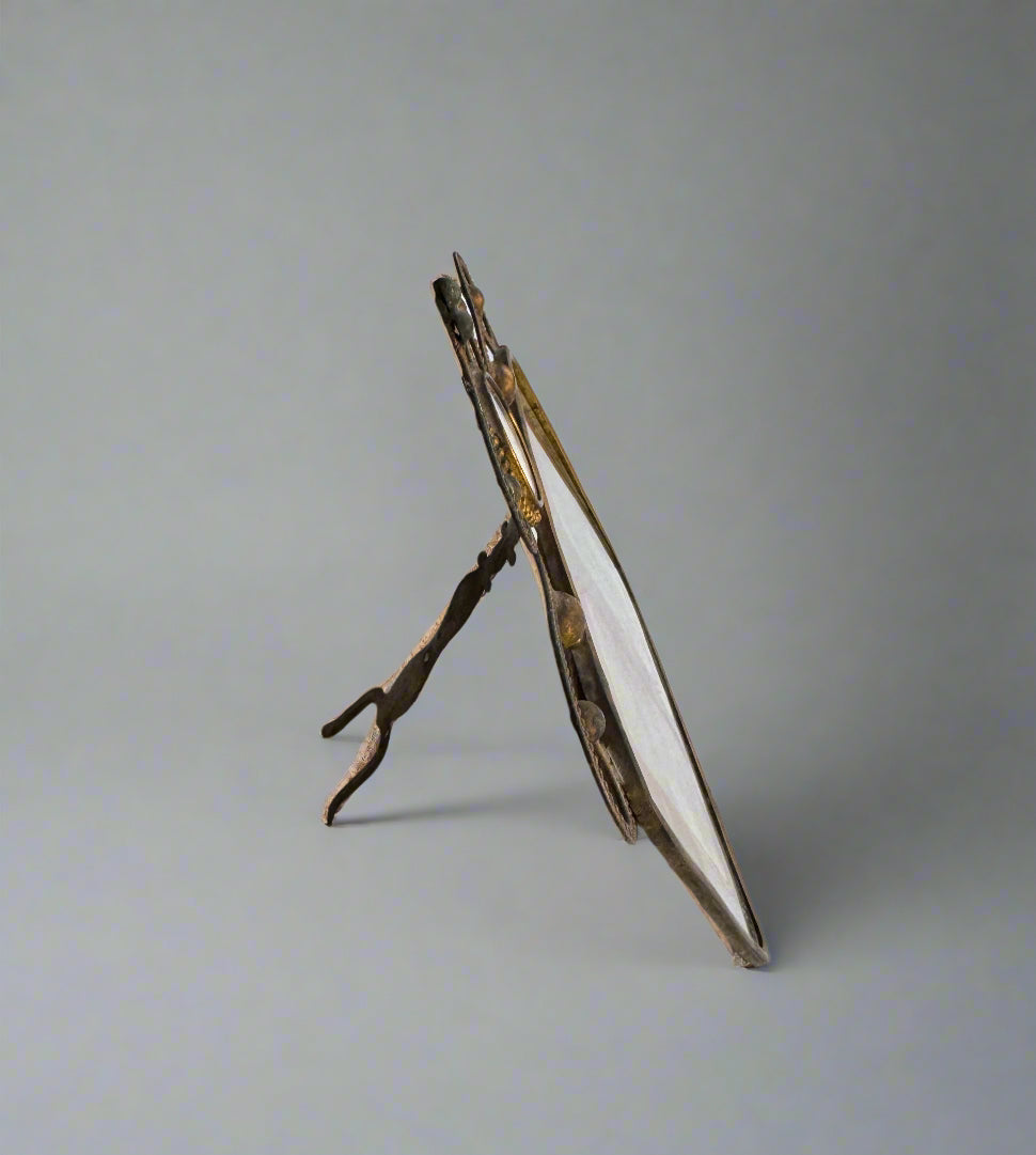 Antique French Mirrored Double Frame with Ornate Metalwork & Religious Image, 19th Century