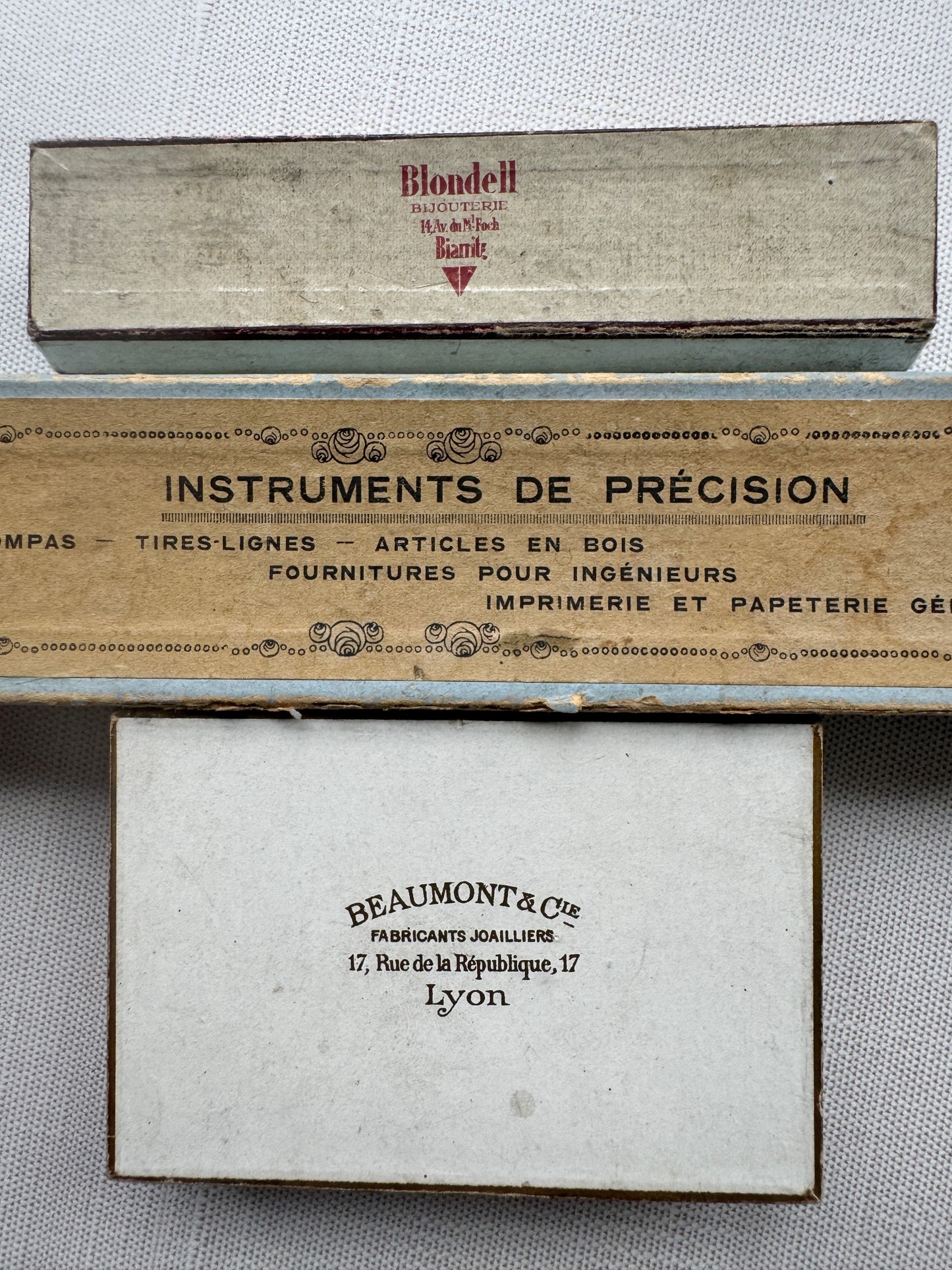 Set of 3 Antique French Paper Boxes, Collectible Decor Boxes