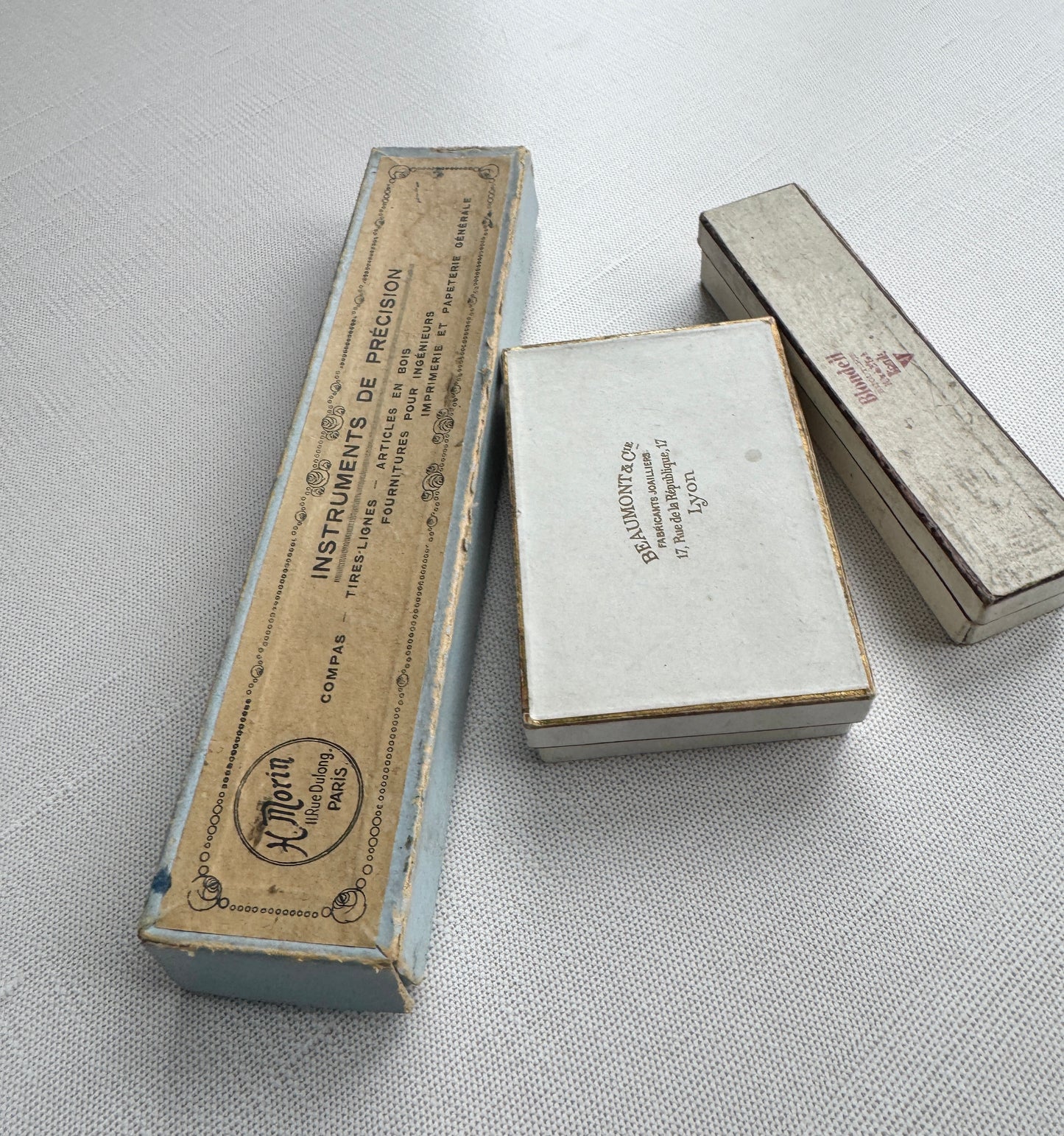 Set of 3 Antique French Paper Boxes, Collectible Decor Boxes