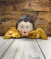 Hand-Carved Cherub Head with Gilded Wings, French Antique