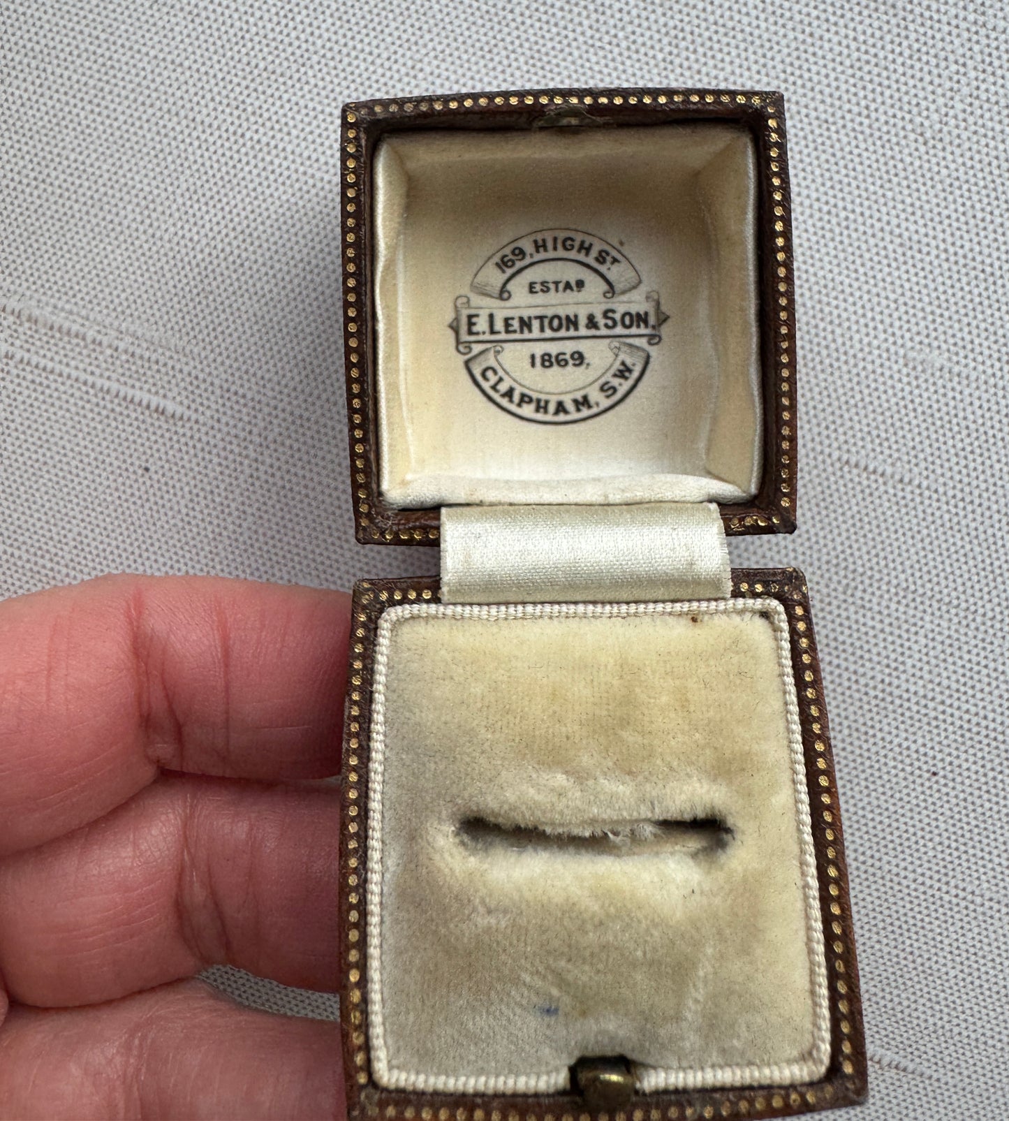 Antique E. Lenton & Son Ring Box, Victorian Leather Jewelry Presentation Case