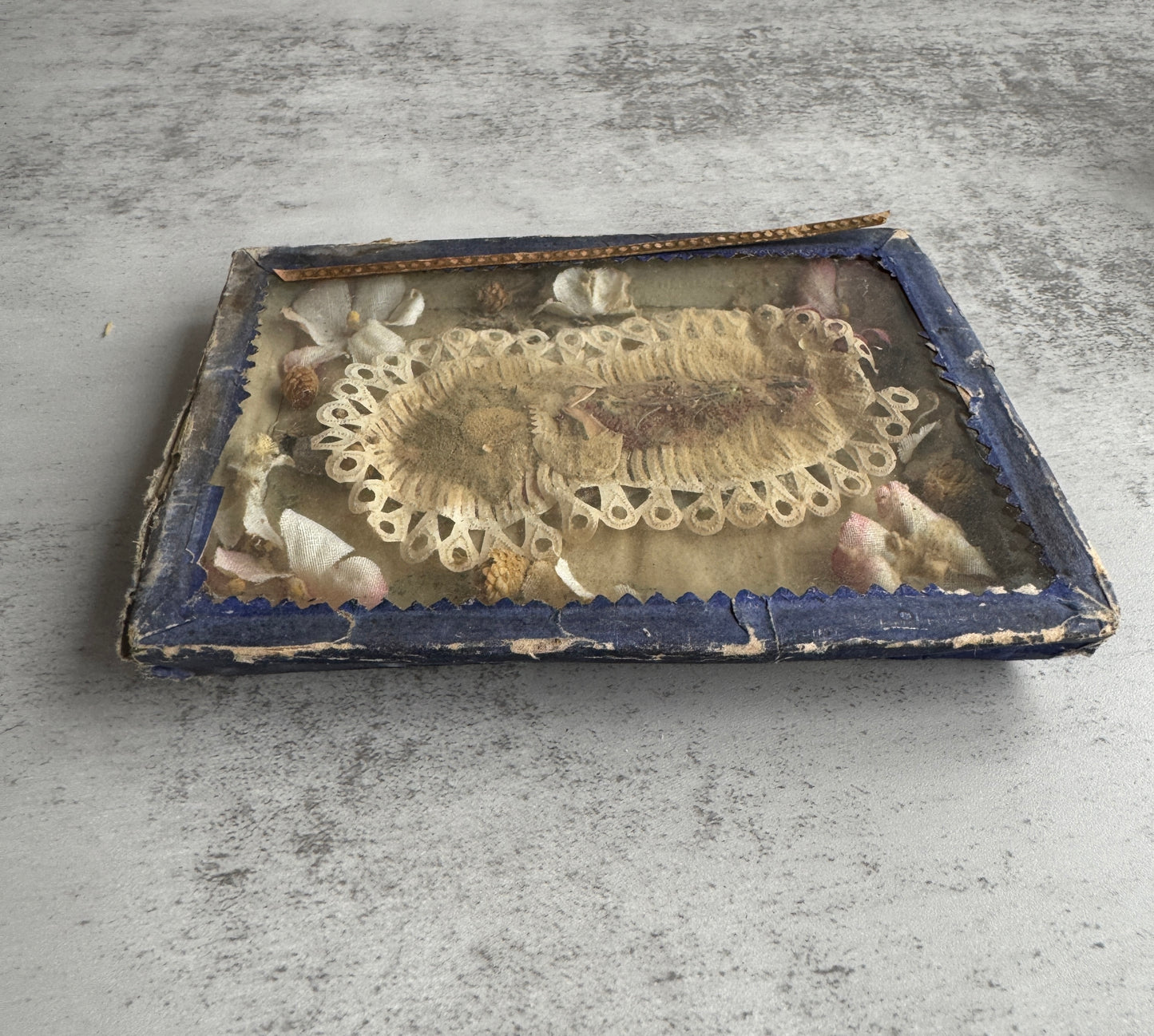 Antique Italian Ex-Voto Reliquary Shadow Box, Religious Folk Art