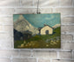 Primitive French Alpine Oil Painting – Mountain Village Landscape on Canvas