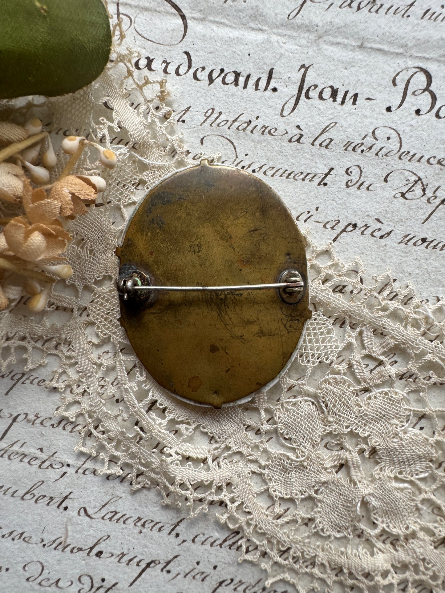 Antique Porcelain Portrait Brooch, 18th Century Style Lady