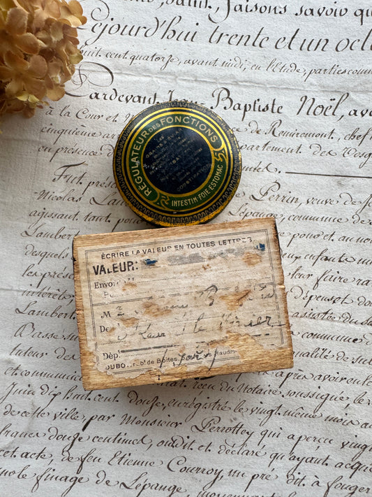 Antique French Apothecary Tin & Wooden Postal Box