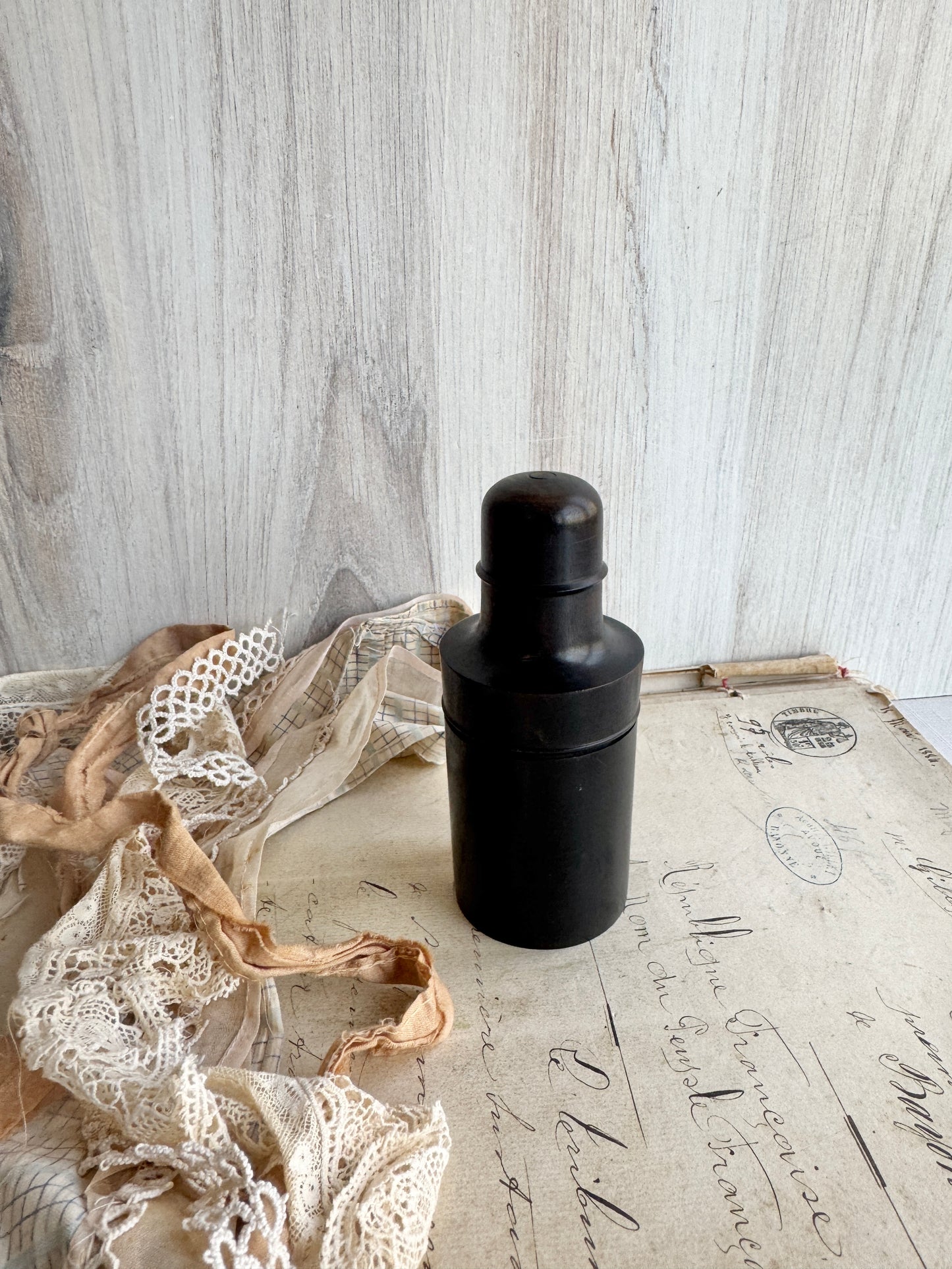 Antique Glass Apothecary Bottle in Ebony Wood Travel Case