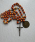 Antique French Rosary with Coral Colored Beads & Medal