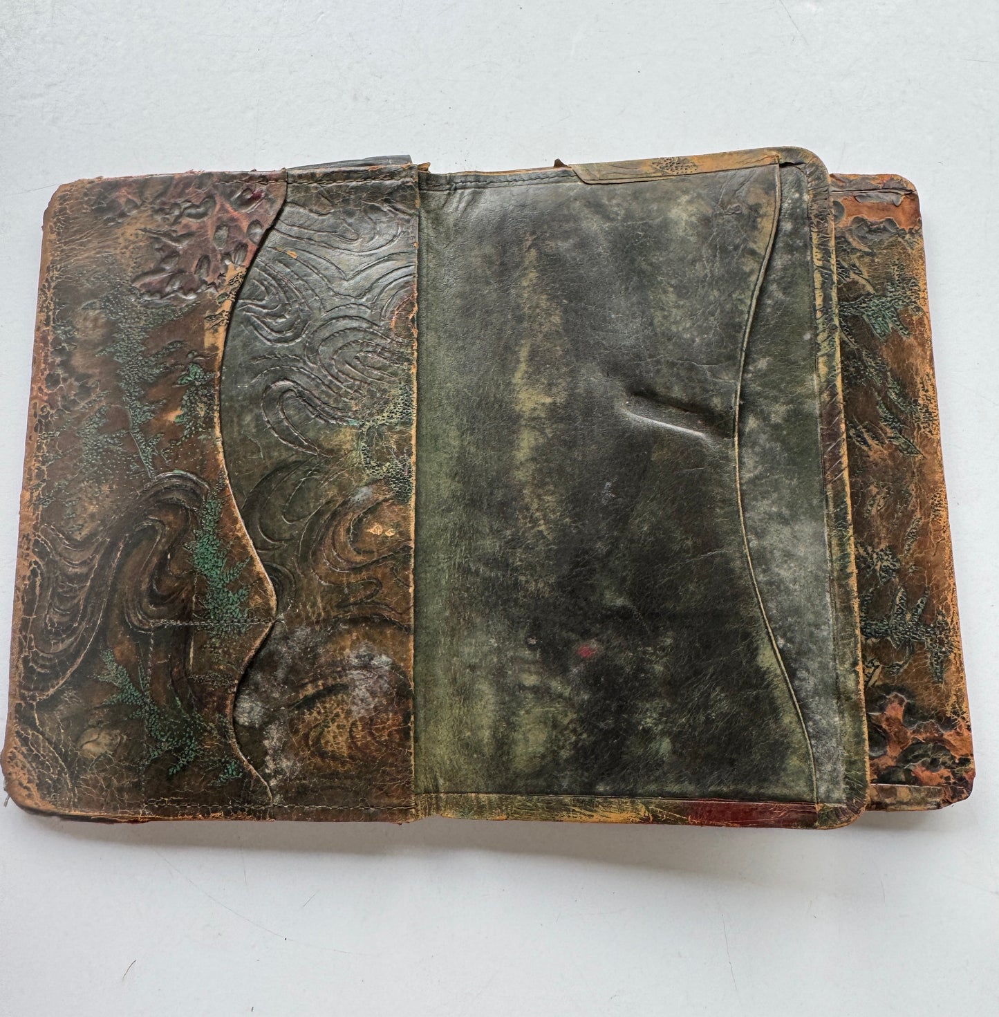 Antique Leather Portfolio Wallet, Letter Holder, Embossed with Monogram