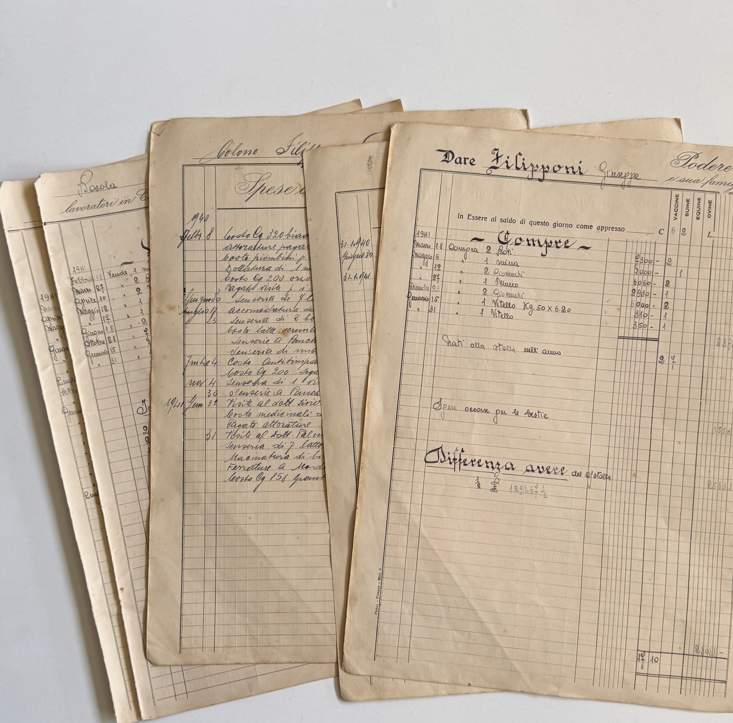 Vintage French Ledger Sheets, Handwritten