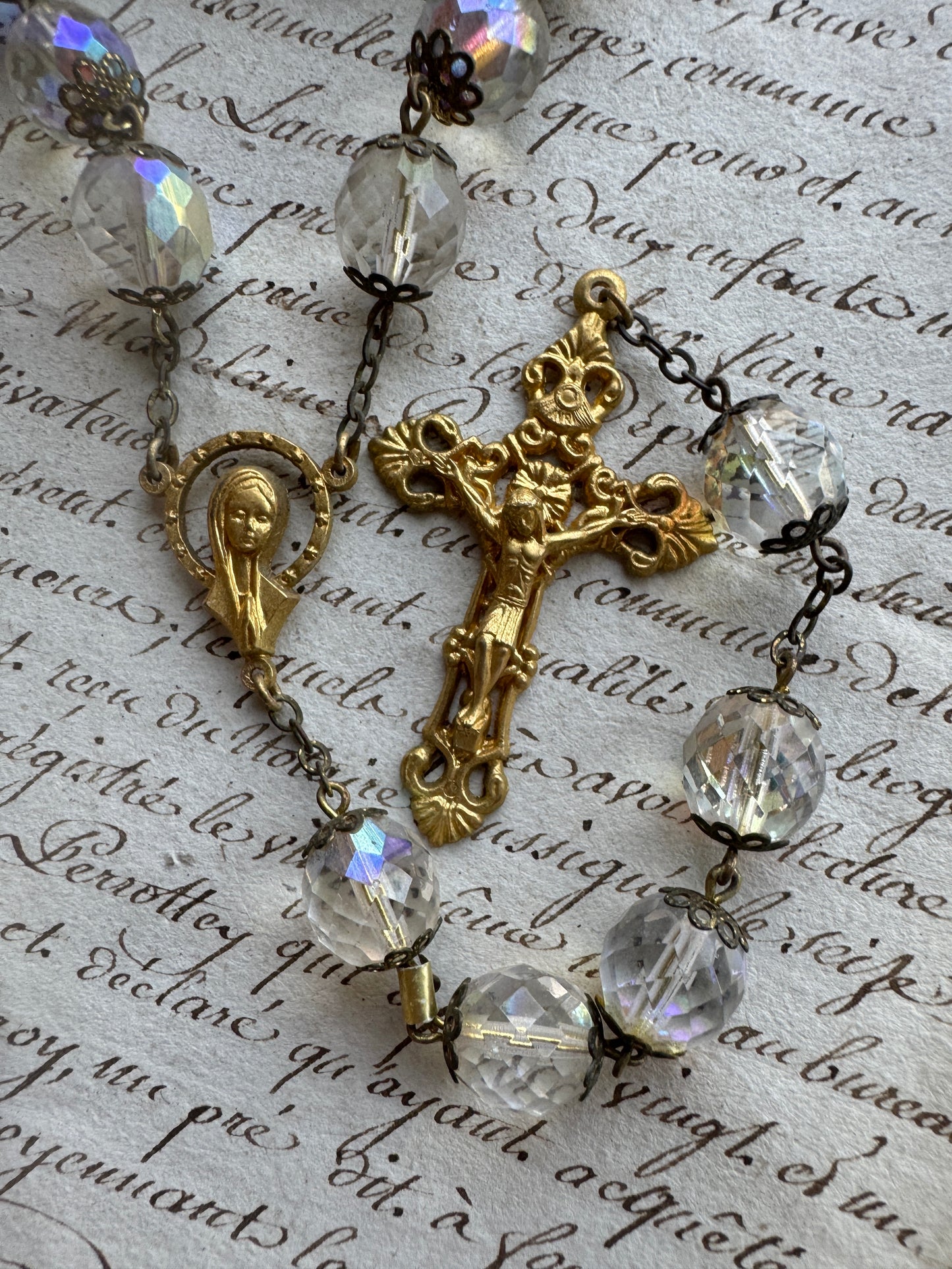 Vintage Italian Rosary with Faceted Beads & Ornate Gold-Tone Crucifix