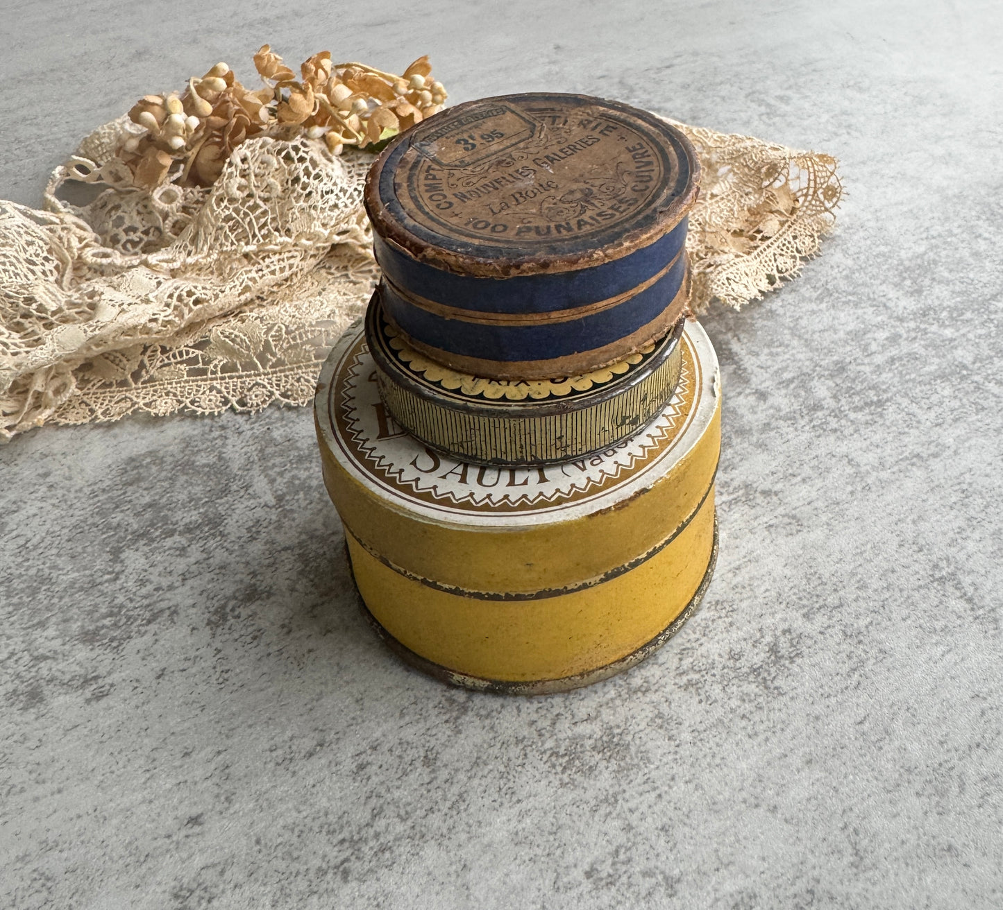 Antique French Tins, Set of 3 Apothecary Tins, Boxes