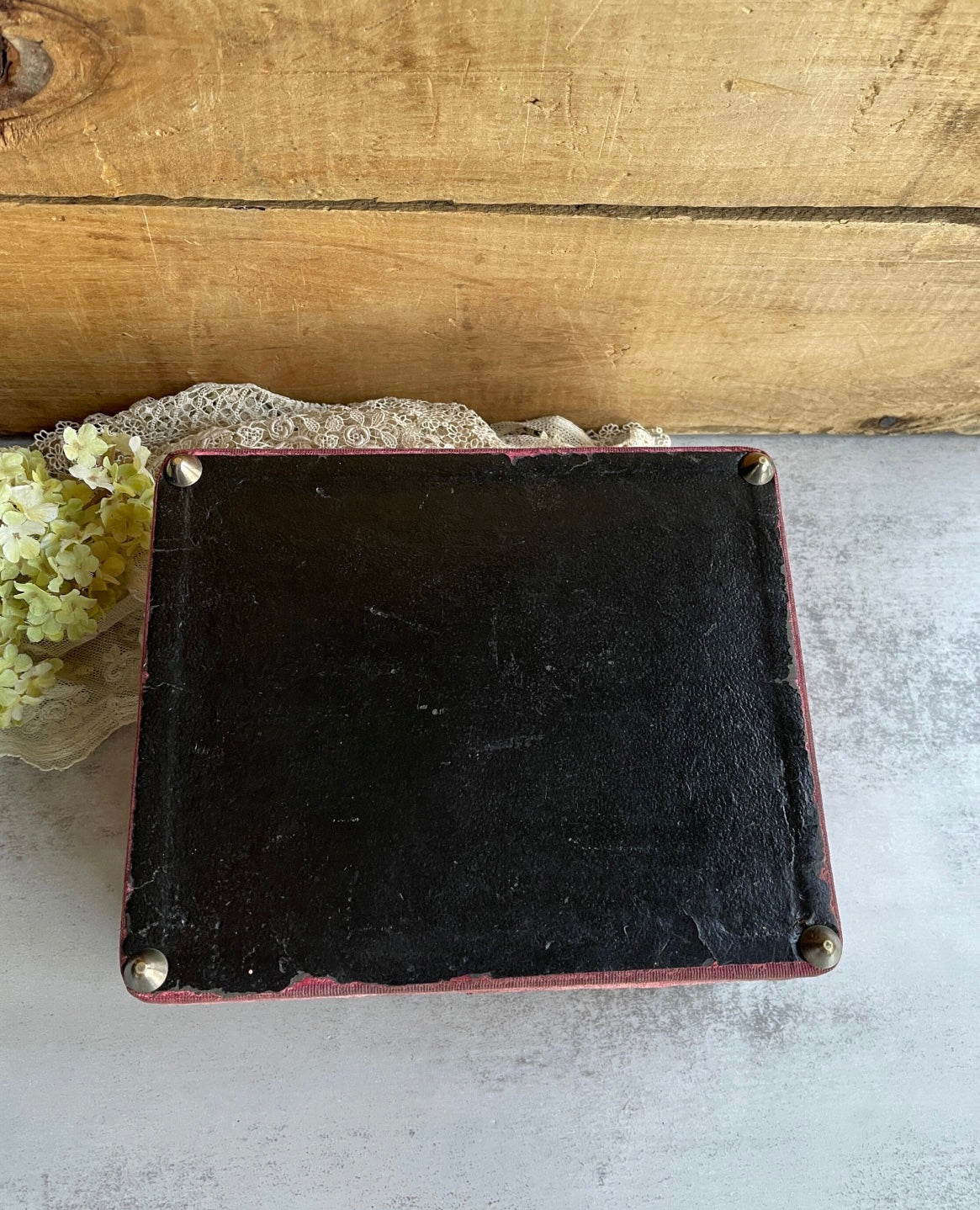 Antique French Velvet Jewelry Box with Tufted Silk Interior