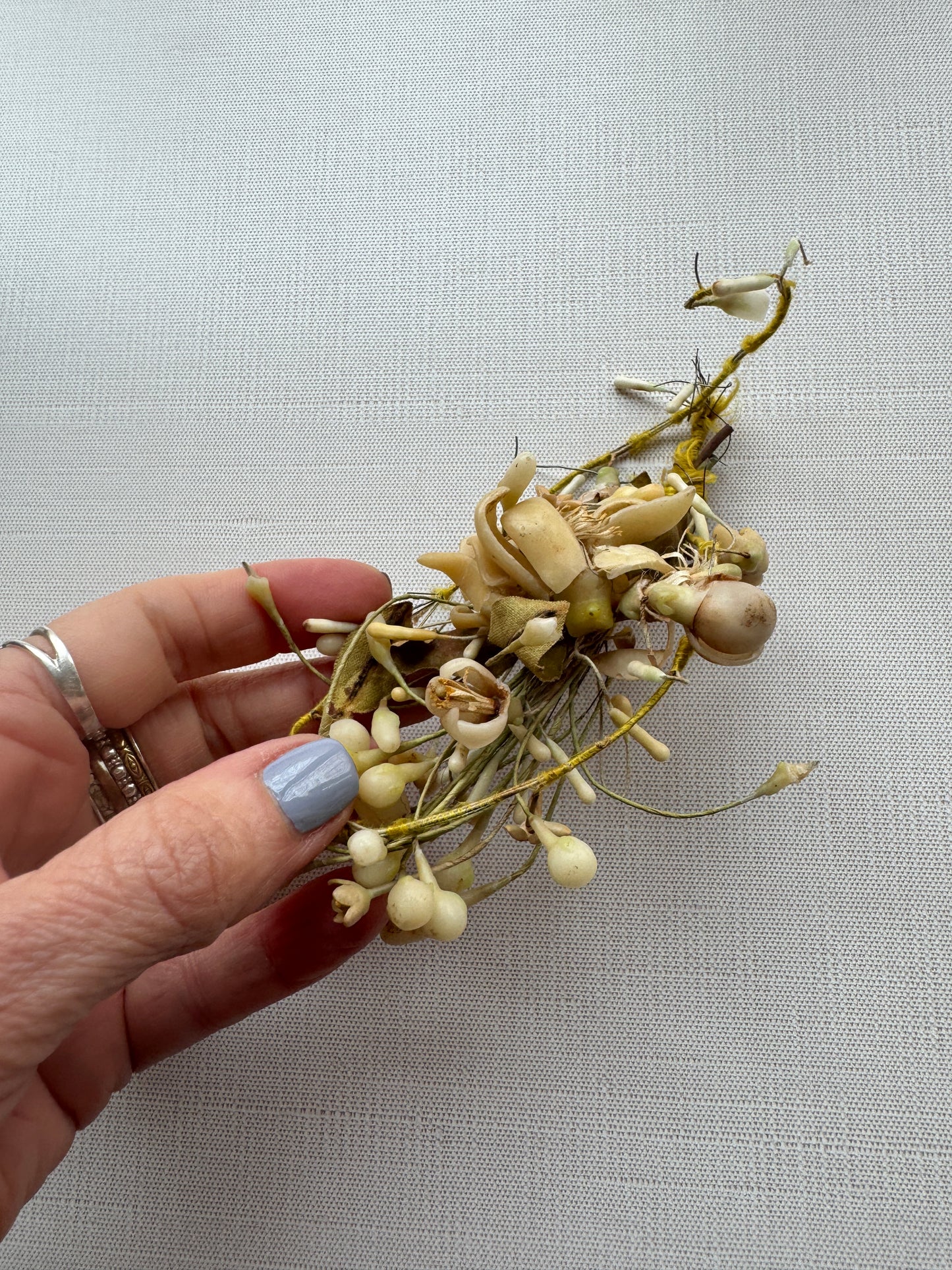 Antique French Wax Flower Bouquet, 19th Century Bridal or Mourning Keepsake