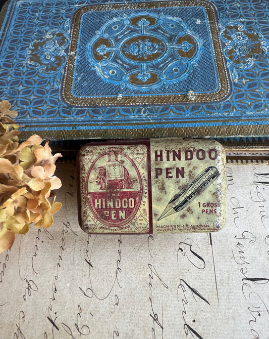 Antique Hindoo Pen Tin with Original Dip Nibs, Macniven & Cameron, Edinburgh