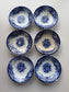 Set of 6 Antique Blue & White Transferware Dishes, Wildrose, Germany