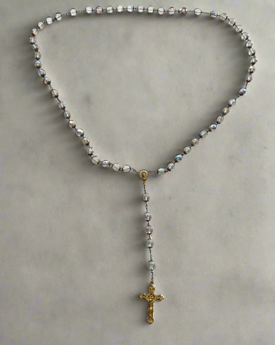 Vintage Italian Rosary with Faceted Beads & Ornate Gold-Tone Crucifix