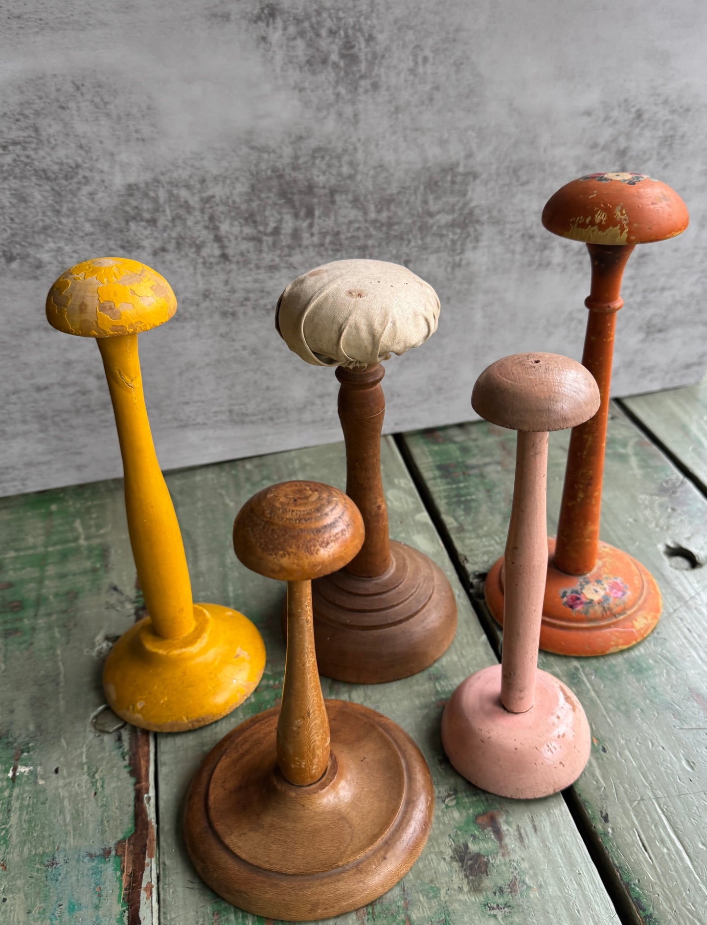 Antique Wooden French Hat Stands, Vintage Millinery Display