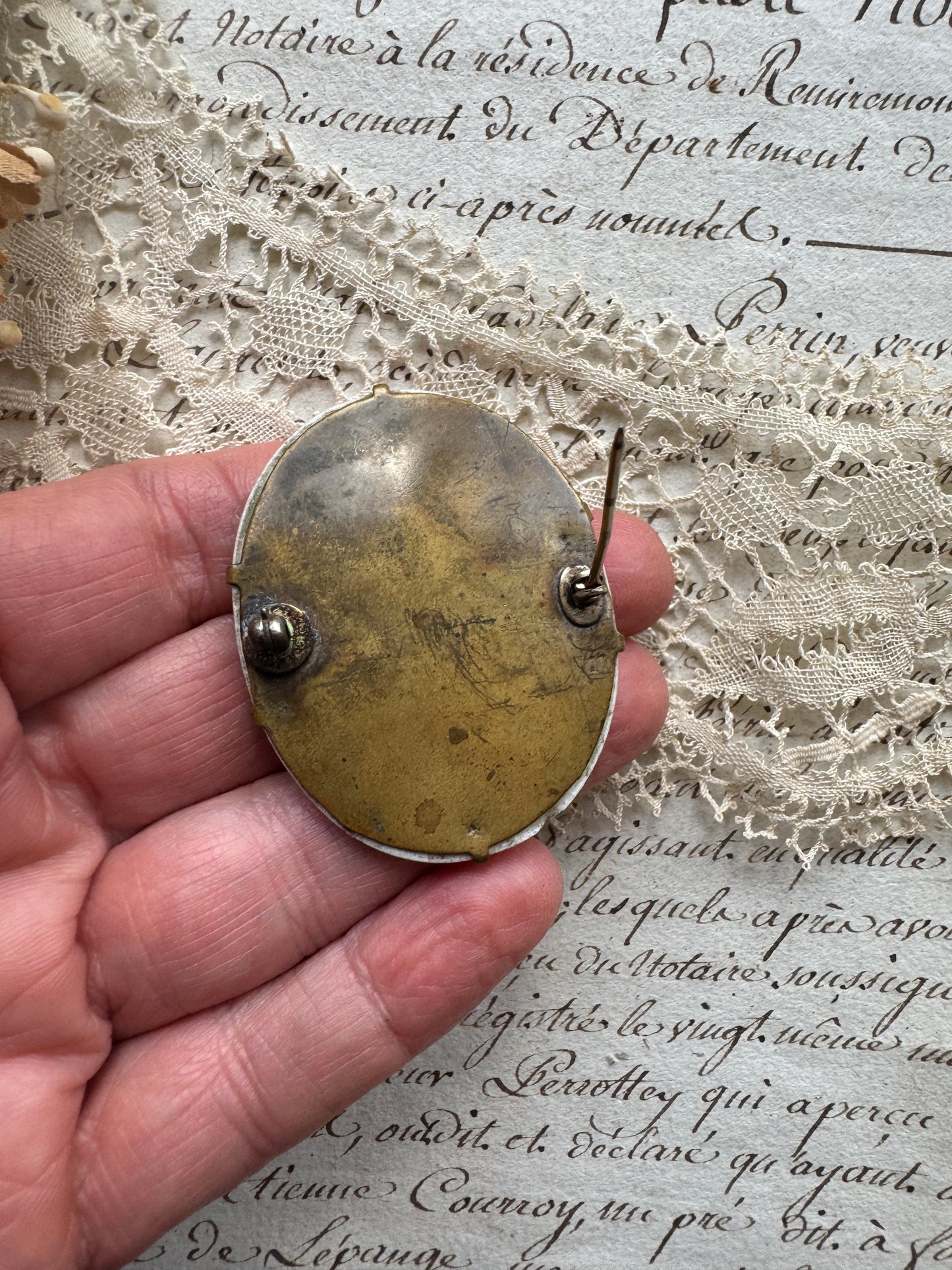 Antique Porcelain Portrait Brooch, 18th Century Style Lady