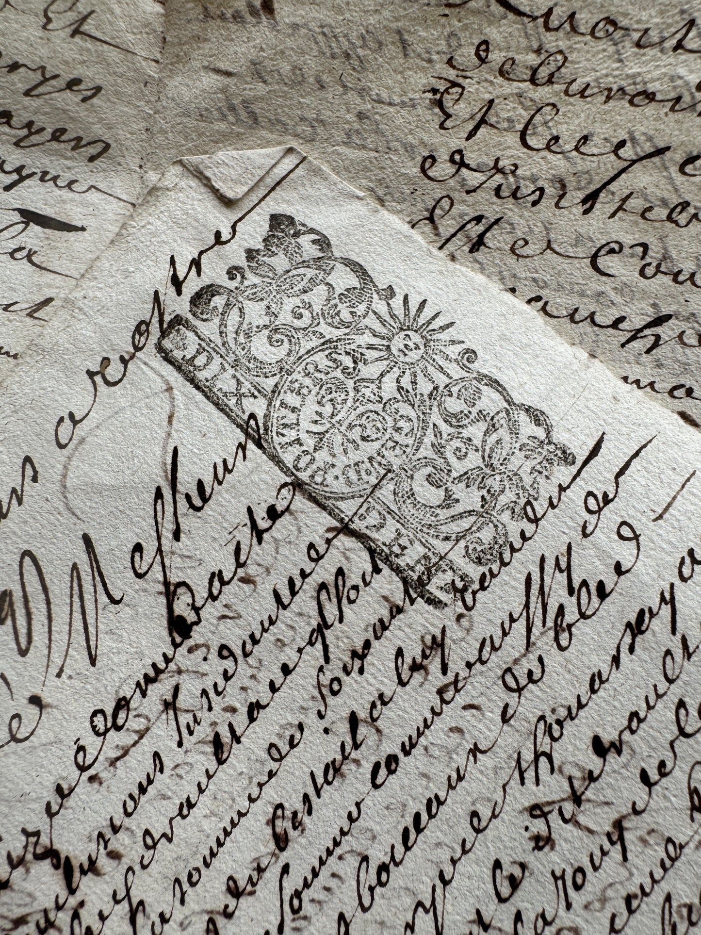 Antique 18th Century French Handwritten Legal Documents, 1700's Manuscript with Tax Stamps