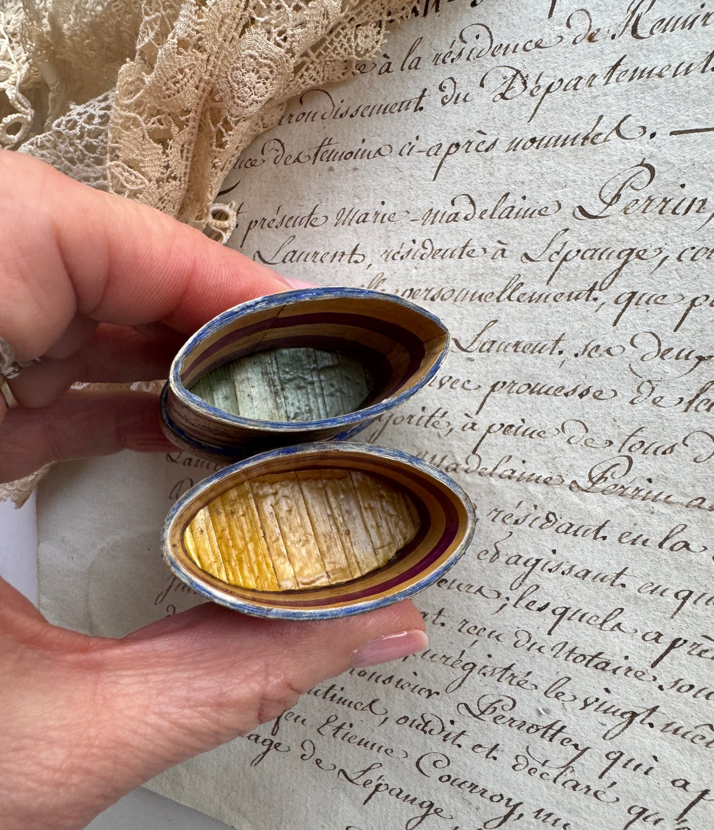 Antique Straw Work Match Vesta Case with Bone Striker- Early 19th Century France