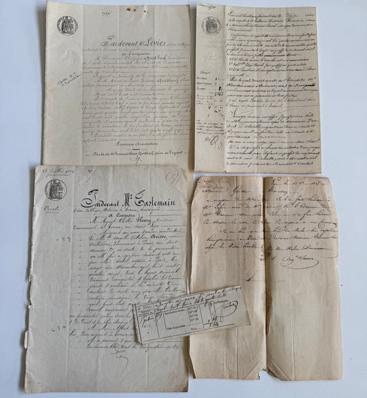 Antique French Documents, Early 1800's Handwritten Ephemera with Stamps and Seals
