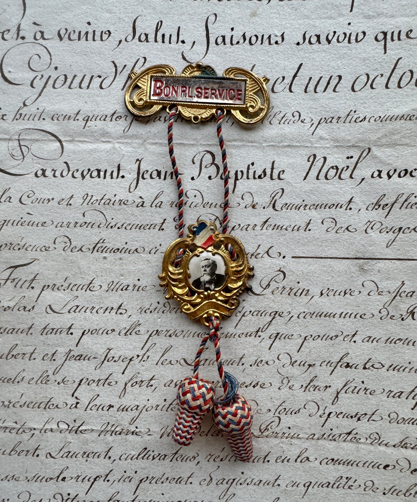 Antique French “Bon Service” Medal with Portrait & Tassels