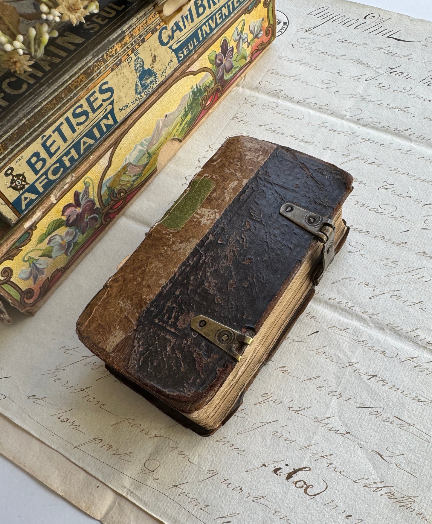 Antique French Book- The Psalms of David 1600's Prayer Book, Leather, Small Sized Leather with Buckles, Rare & Collectible, Bibliophile