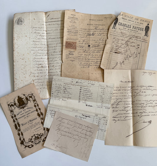 Antique French Ephemera Collection, 1800's Handwritten & Printed Documents