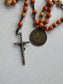 Antique French Rosary with Coral Colored Beads & Medal