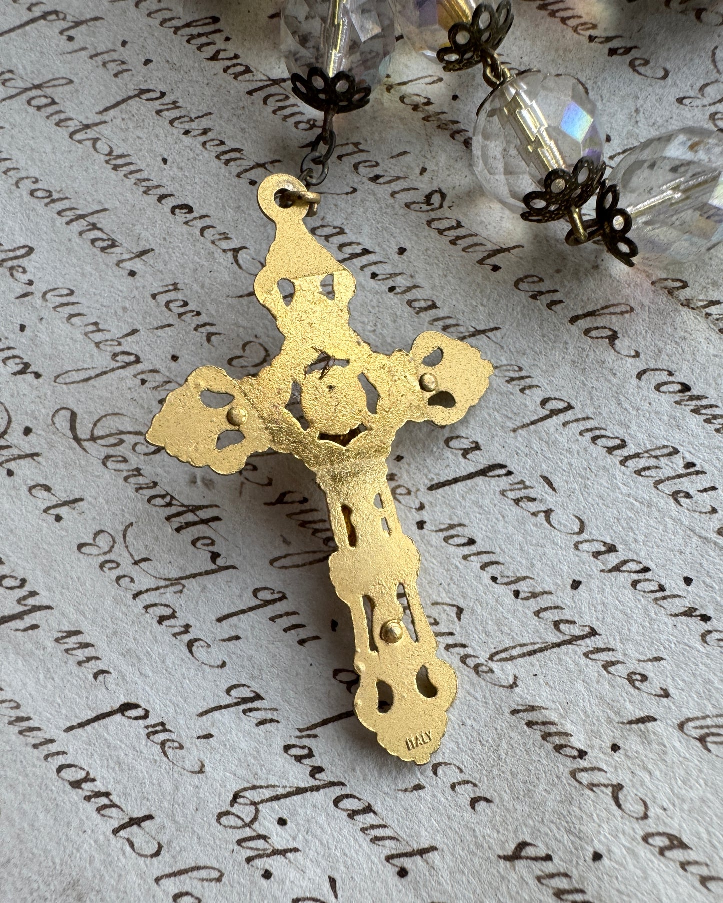 Vintage Italian Rosary with Faceted Beads & Ornate Gold-Tone Crucifix