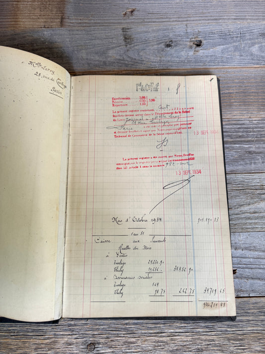 1935 Antique French Ledger Book – Handwritten Accounting Journal