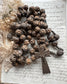 Antique French Carved Wooden Rosary, Oversized Beads & Crucifix