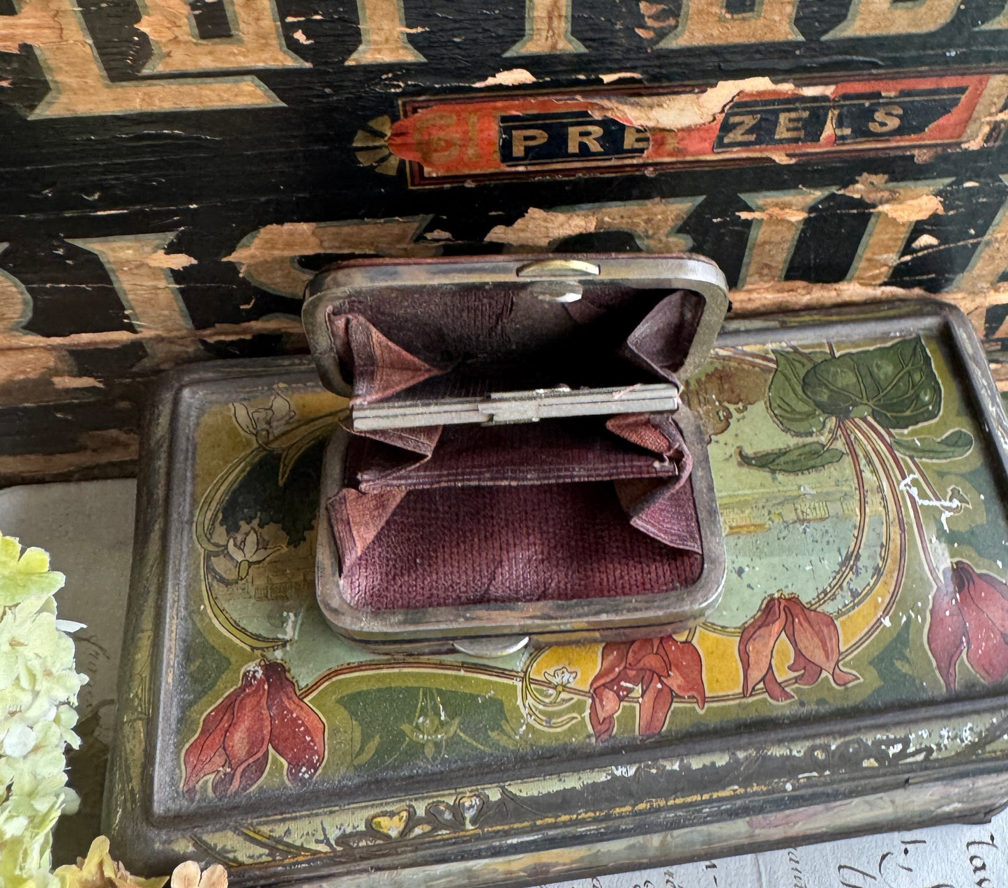 Antique Leather Coin Purse with Multiple Compartments