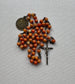 Antique French Rosary with Coral Colored Beads & Medal