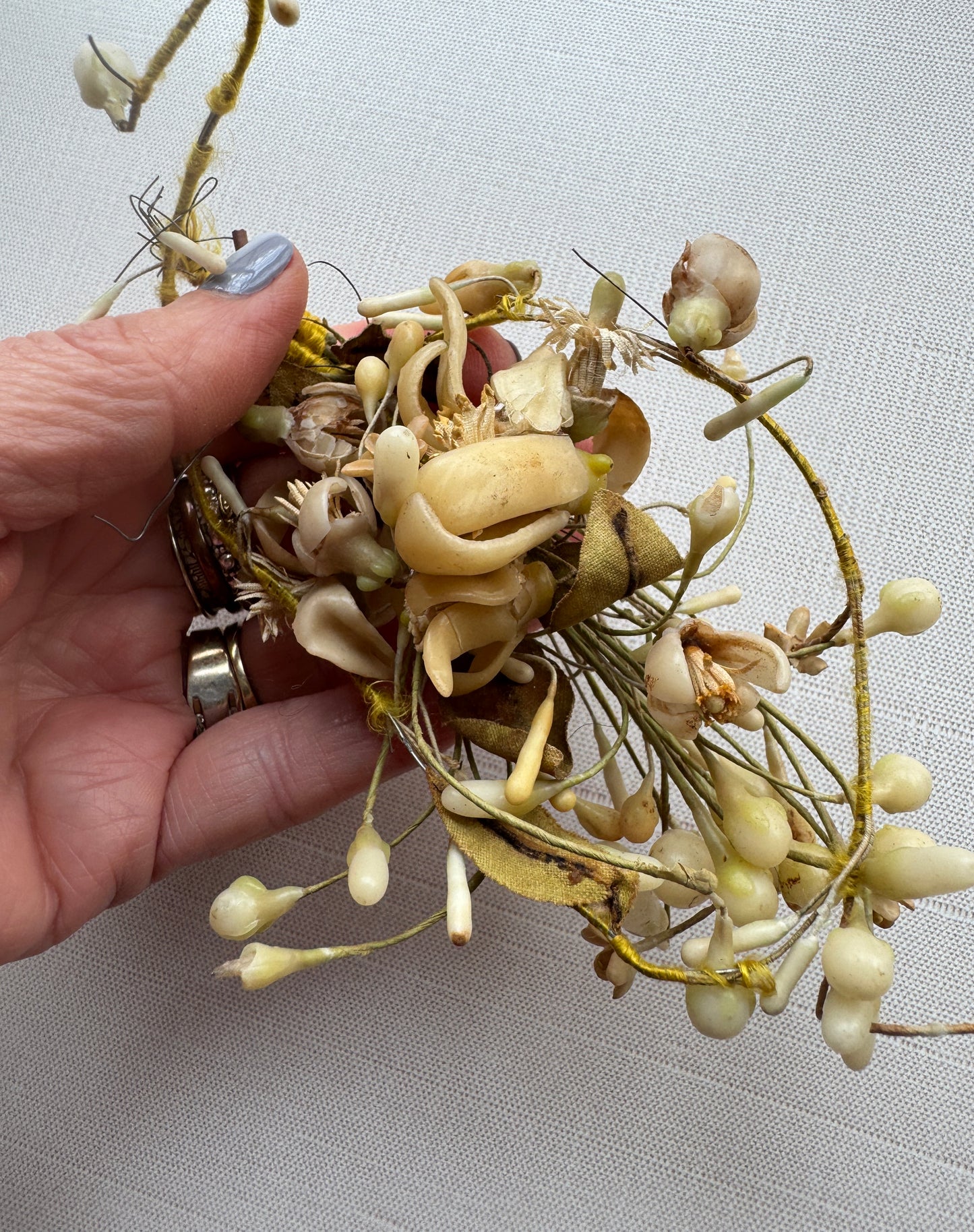 Antique French Wax Flower Bouquet, 19th Century Bridal or Mourning Keepsake