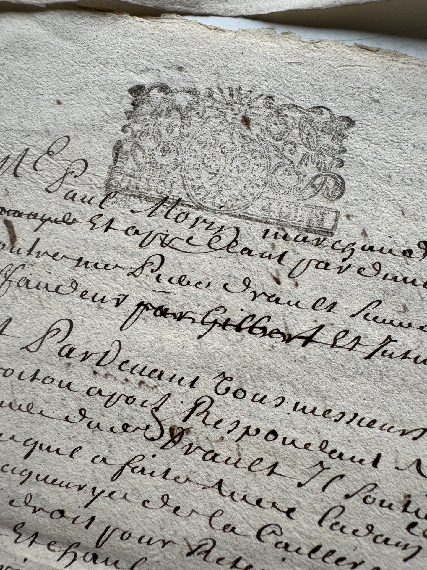 Antique 18th Century French Handwritten Legal Documents, 1700's Manuscript with Tax Stamps