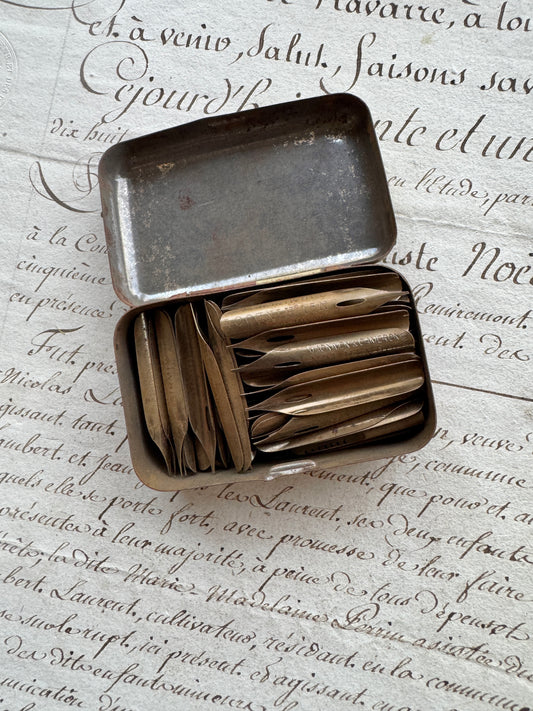 Antique Hindoo Pen Tin with Original Dip Nibs, Macniven & Cameron, Edinburgh